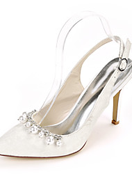 cheap -Women&#039;s Wedding Shoes Slingback Wedding Heels Bridal Shoes Pearl Stiletto Heel Pointed Toe Wedding Lace Buckle Floral Light Purple White Ivory