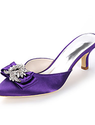 cheap -Women&#039;s Wedding Shoes Wedding Sandals Bridal Shoes Rhinestone Bowknot Kitten Heel Pointed Toe Satin Loafer Solid Colored White Dark Purple Champagne