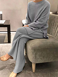 cheap -Women&#039;s Plus Size Warm Gift Loungewear Sets Home Party Street Daily Basic Pure Color Cotton Simple Soft Daily Sport Sweater Pant Fall Winter Round Neck Long Sleeve