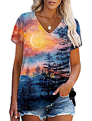 cheap -Women&#039;s Abstract 3D Printed Painting T shirt Scenery 3D Print V Neck Basic Tops Orange