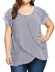 cheap -Women&#039;s Plus Size Tops Blouse Shirt Plain Ruffle Short Sleeve Round Neck Elegant Causal Daily Polyester Spring Summer Blue Gray