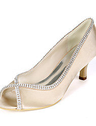 cheap -Women&#039;s Wedding Shoes Wedding Heels Bridal Shoes Bridesmaid Shoes Rhinestone Kitten Heel Peep Toe Wedding Satin Loafer Solid Colored White Black Purple