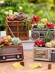 cheap -Retro Eighties TV Set Design Creativity Flowerpot Radio Design Resin Potted Vintage Wooden Cabinet Design Small Potted Plants