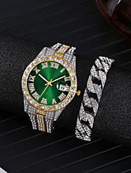 cheap -Quartz Watch for Women Analog Quartz Geometrical Classic Big Face Full Iced Out Watch for  Bracelet Big Gold Cuban Chain Watch Hip Hop Watch
