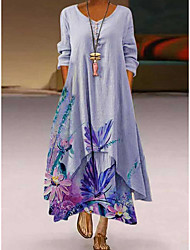 cheap -Women&#039;s A Line Dress Maxi long Dress Photo Color Long Sleeve Pattern Summer Casual 2022 S M L XL XXL XXXL 4XL 5XL