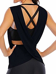 cheap -cross back workout tops for women summer casual gym yoga loose tunic blouses backless tanks active wear,z19 black