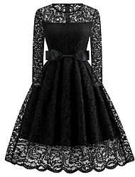 cheap -A-Line Little Black Dress Elegant Party Wear Formal Evening Dress Jewel Neck Long Sleeve Tea Length Spandex with Lace Insert 2022