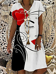 cheap -Women&#039;s Shift Dress Knee Length Dress Red Short Sleeve Floral Abstract Print Spring Summer V Neck Casual 2022 S M L XL XXL 3XL