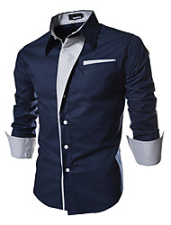 cheap -Men&#039;s Shirt Solid Colored Plus Size Collar Spread Collar Daily Work Long Sleeve Slim Tops Cotton Casual White Black Navy Blue / Fall / Spring/Summer Dress Shirts