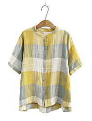 cheap -Women&#039;s Plus Size Tops T shirt Plaid / Check Short Sleeve Round Neck Blue Black