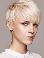 cheap -Short Pixie Cuts Hair Wigs Ombre Platinum Blonde Natural Straight Heat Resistant Synthetic Wigs with Bangs Natural Daily Use Wig  for White Women