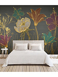 cheap -Mural Wallpaper Wall Sticker Covering Print Adhesive Required Gold Floral Flower Canvas Home Décor