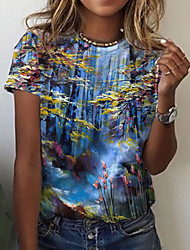 cheap -Women&#039;s Abstract 3D Printed Painting T shirt Scenery 3D Print Round Neck Basic Tops Blue