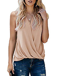 cheap -hotapei womens plus size sexy summer v neck tank tops ladies loose fit casual sleeveless front wrap chiffon shirts blouses khaki xx-large