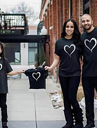 cheap -Family Look T Shirt Tops Heart Print Tee Black Red Short Sleeve Daily Family Photo Matching Outfits