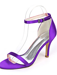 cheap -Women&#039;s Wedding Shoes Ankle Strap Heels Wedding Sandals Bridesmaid Shoes Buckle Stiletto Heel Open Toe Wedding Satin Ankle Strap Solid Colored White Black Purple