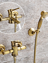 cheap -Premium High Pressure Dual Shower Set - Dual-Head Antique / Vintage Style Antique Brass Mount Outside Ceramic Valve Bath Shower Mixer Taps