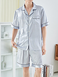 cheap -Men&#039;s Normal Pajamas Loungewear Sleepwear 2 Pieces Round Dots Casual Daily Home Polyester Button Down Collar Blouse Shorts Wide Leg Buckle Spring &amp; Summer White / Shirt / Short Sleeve