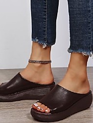 cheap -Women&#039;s Sandals Platform Sandals Vintage Clogs Platform Wedge Heel Peep Toe PU Loafer Solid Colored White Black Brown