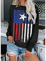 cheap -Women&#039;s Sweatshirt Pullover Striped American US Flag Star Print Casual Daily Sports Hot Stamping Sportswear Streetwear Hoodies Sweatshirts  Loose Black