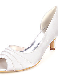 cheap -Women&#039;s Wedding Shoes Wedding Heels Bridesmaid Shoes Kitten Heel Peep Toe Satin Loafer Solid Colored White Champagne Silver