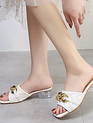 cheap -Women&#039;s Sandals Chunky Heel Round Toe Rubber PU Loafer White Black Khaki