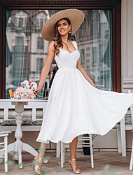 cheap -Women&#039;s A Line Dress Midi Dress White Sleeveless Solid Color Spring Summer Strapless Elegant Casual 2022 S M L XL