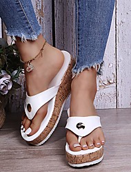 cheap -Women&#039;s Sandals Wedge Sandals Platform Sandals Corkys Sandals Platform Wedge Heel Round Toe PU Loafer Solid Colored White Black Blue