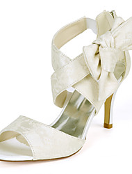 cheap -Women&#039;s Wedding Shoes Wedding Sandals Bridal Shoes Bridesmaid Shoes Bowknot Stiletto Heel Open Toe Wedding Lace Zipper Floral Light Purple White Ivory
