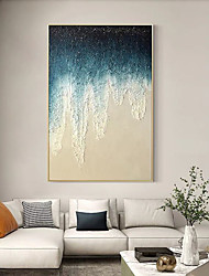 cheap -Blue White Abstract  Oil Painting Handmade Hand Painted Wall Art Modern Paintings Home Decoration Decor Stretched Frame Ready to Hang