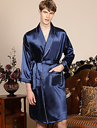 cheap -Men&#039;s Plus Size Pajamas Loungewear Robes Gown Sleepwear 1 PC Solid Colored Casual Daily Home Spa Polyester Lightweight Blouse Lace up Cross Spring &amp; Summer Blue / Long Sleeve