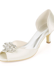 cheap -Women&#039;s Wedding Shoes Wedding Heels Bridal Shoes Rhinestone Crystal Kitten Heel Peep Toe Satin Loafer Solid Colored White Purple Champagne