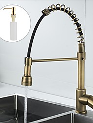cheap -Retro Style Brass Kitchen Faucet,Pull-out/Pull-down Rotatable Single Handle One Hole Multi-function Water Mode Brass Kitchen Taps with Soap Dispenser