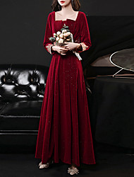 cheap -A-Line Glittering Elegant Engagement Formal Evening Dress Scoop Neck Long Sleeve Floor Length Velvet with Embroidery Appliques 2022