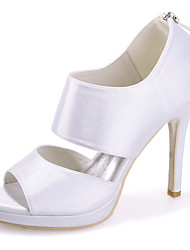 cheap -Women&#039;s Wedding Shoes Wedding Sandals Bridesmaid Shoes Stiletto Heel Peep Toe Satin Zipper Solid Colored White Black Purple