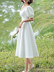 cheap -A-Line Minimalist Elegant Party Wear Cocktail Party Dress Sweetheart Neckline Short Sleeve Tea Length Stretch Fabric with Sleek 2022