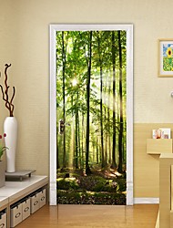 cheap -Forest Suspension Bridge Creative Door Stickers Waterproof Polyester Thickened PVC Bedroom Door  Personalized Decorative 30.3“x78.7“(77x200cm), 2 PCS Set Wall Stickers for bedroom living room