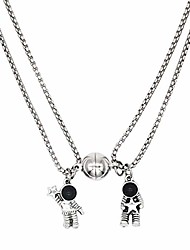 cheap -925 silver plated mutual attraction couples matching necklaces spaceman pendants with magnets 2 pcs promise astronaut friends gift jewelry for him and her