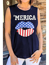 cheap -Women&#039;s Independence Day Tank Top Mouth American Flag Stars and Stripes Print Round Neck Basic Streetwear Tops Navy Blue