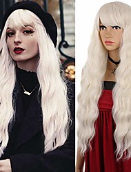 cheap -Leeven Long Platinum Blonde Wig with Fringe 26 inch Synthetic Curly Wigs for Woman Girls Heat Resistant Hair Natural Blonde White Wig with Bangs for Daily Cosplay Party
