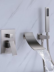 cheap -Waterfall Brushed Nickel Bathtub Shower Faucet Set with Handheld Shower Solid Brass Wall Mounted Tub Filler with Balance Valve Bathroom Bath Tub Faucet with Hand Shower