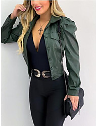 cheap -Women&#039;s Coat Casual / Daily Summer Regular Coat V Neck Regular Fit Casual Jacket Solid Color Others ArmyGreen Red Wine