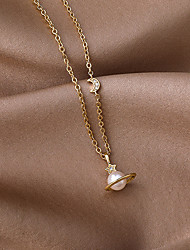 cheap -pearl planet eight pointed star necklace 2021 new female niche design sense clavicle chain short necklace clothing accessories