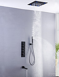 cheap -500*360mm Shower Faucet Set with LED&amp;Music Rainfall Shower Head System- Handshower Included LED Bluetooth Rainfall Waterfall Shower Contemporary Painted Finishes Black Ceiling Mounted Ceramic Valve Bath Shower Mixer Taps