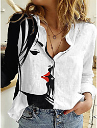 cheap -Women&#039;s Portrait Blouse Shirt Abstract Portrait Button Print Shirt Collar Casual Streetwear Tops Blue White / 3D Print