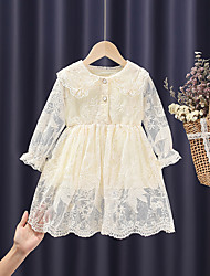 cheap -Kids Toddler Little Girls&#039; Dress Jacquard Wedding Beige Lace Midi Long Sleeve Princess Sweet Dresses Spring &amp; Summer