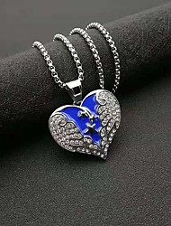 cheap -Gold Blue Heart Wing Solid Pendant Necklace Titanium Steel Hip Hop Jewelry Rhinestone Pendant Necklace 1 Piece
