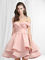 cheap -A-Line Empire Minimalist Homecoming Engagement Dress Off Shoulder Sleeveless Short / Mini Satin with Tier 2022