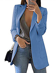 cheap -Women&#039;s Blazer Solid Color Classic Chic &amp; Modern Long Sleeve Coat Fall Spring Casual Open Front Regular Jacket Blue / Daily / Pocket