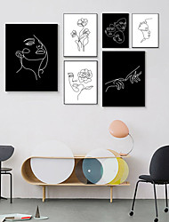 cheap -Wall Art Canvas Prints Posters Painting Artwork Picture Black and White People Face Floral Sketch  Home Decoration Décor Rolled Canvas No Frame Unframed Unstretched